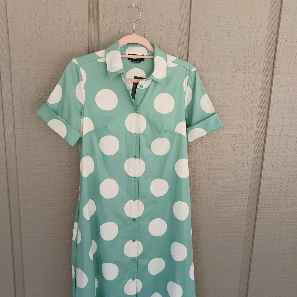 Kate Spade Grand Dot Midi Shirtdress Size XS Women Preppy Pockets Cotton Blend